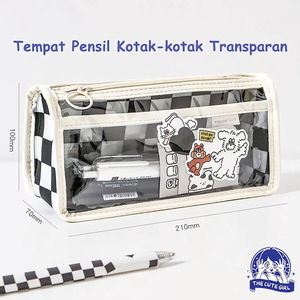 

Tempat Pensil Kotak-kotak Transparan/Pensil case/kotak alat tulis/Pouch - Stazionario