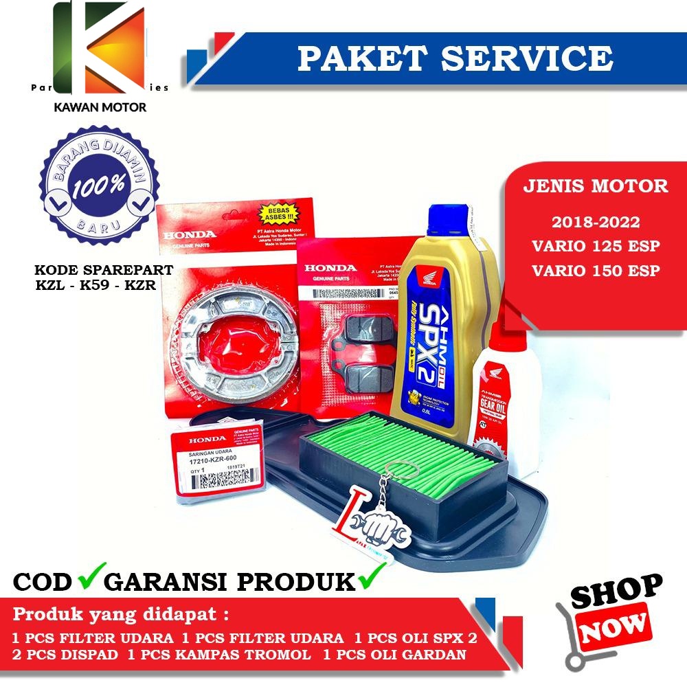 PAKET SERVICE LENGKAP MPX 2 & SPX 2 SET OLI GEAR AHM, KAMPAS REM VARIO 125 ESP NEW, FILTER UDARA VAR