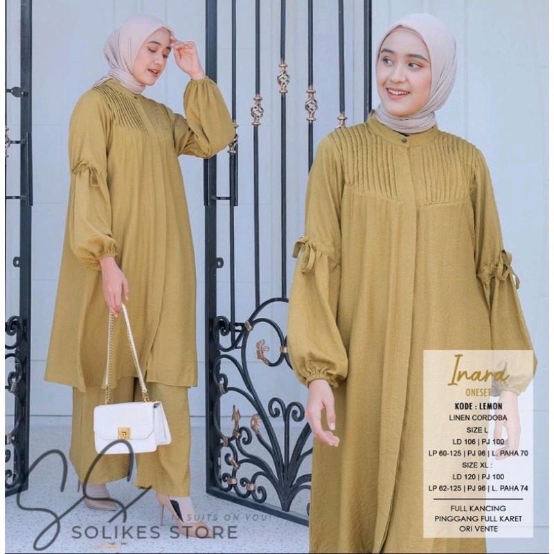 INARA SET STELAN LONG TUNIK JUMBO BAHAN CRINKLE AIRFLOW PREMIUM
