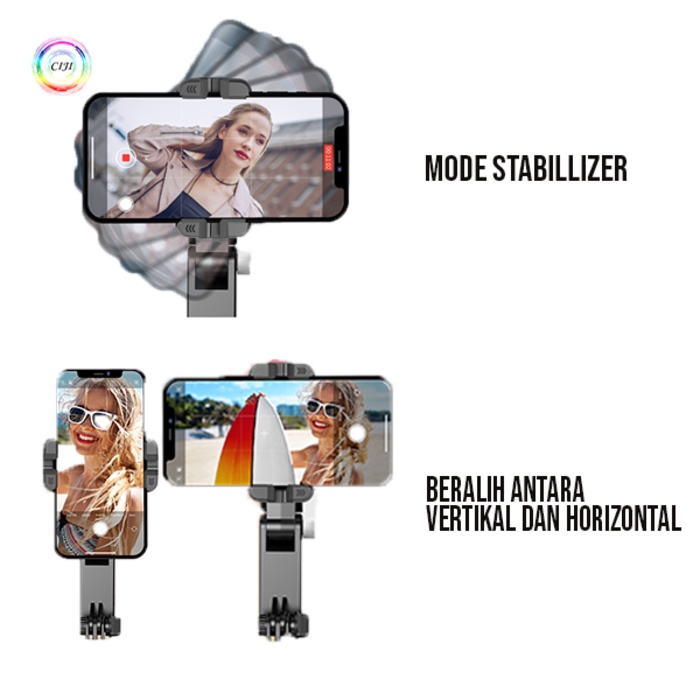 CIJI CJPG-Q18 Gimbal Stabilizer Handphone Auto Balance Selfie Stick Tripod Light Fill Bluetooth Multifungsi Anti Goyang-5
