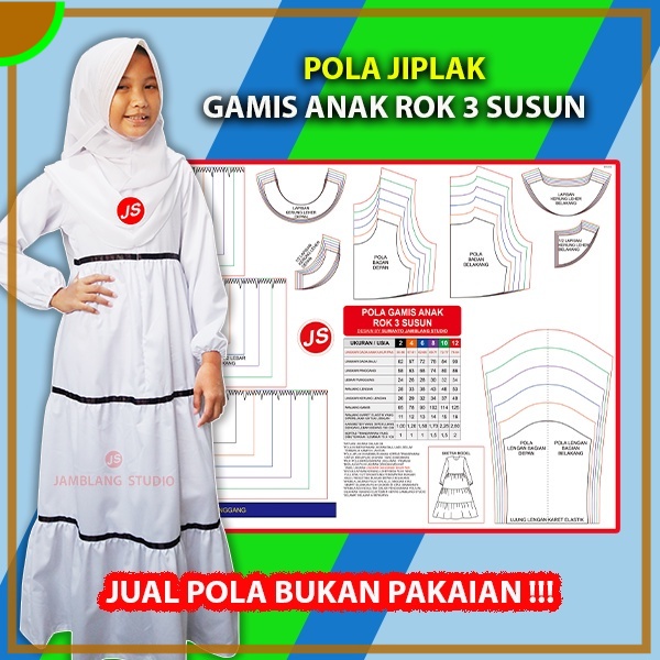 Pola Jiplak Gamis Anak Rok 3 Susun | Aneka Pola