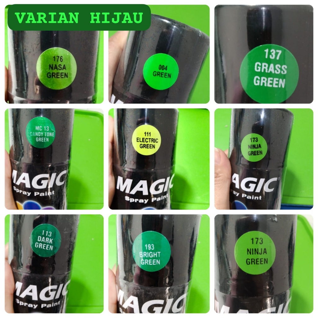 cat spray pilok pilox magic 300cc varian hijau muda hijau tua hijau terang hijau gelap bright green 