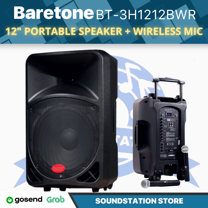 BARETONE BT-3H1212BWR 12" Portable Speaker | Spiker Aktif Mic Wireless