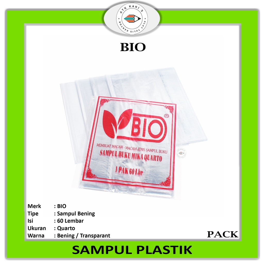 

BIO - Sampul Buku Varian Kecil Plastik Mika Ukuran Kwarto - Pack