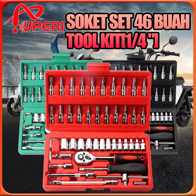 XR53ED Set Kunci Socket 46 PCS full Set (1/4 ") Pas Ring L Motor Kunci/kunci l set tekiro lengkap/kunci ring pas 1 set lengkap
