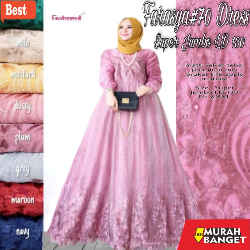 GAMIS SIZE BESAR TERBARU- Farasya Dress Super Jumbo LD 130 Gamis Tile Gamis Brukat Jumbo LD 130 Gami