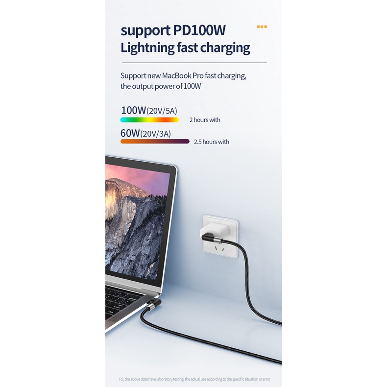 Double Elbow USB-C 5A PD Kabel Pengisian Super Cepat TypeC Ke TypeC/iPhone 100W 30W 0.5m 1m 2m 3m Untuk Android