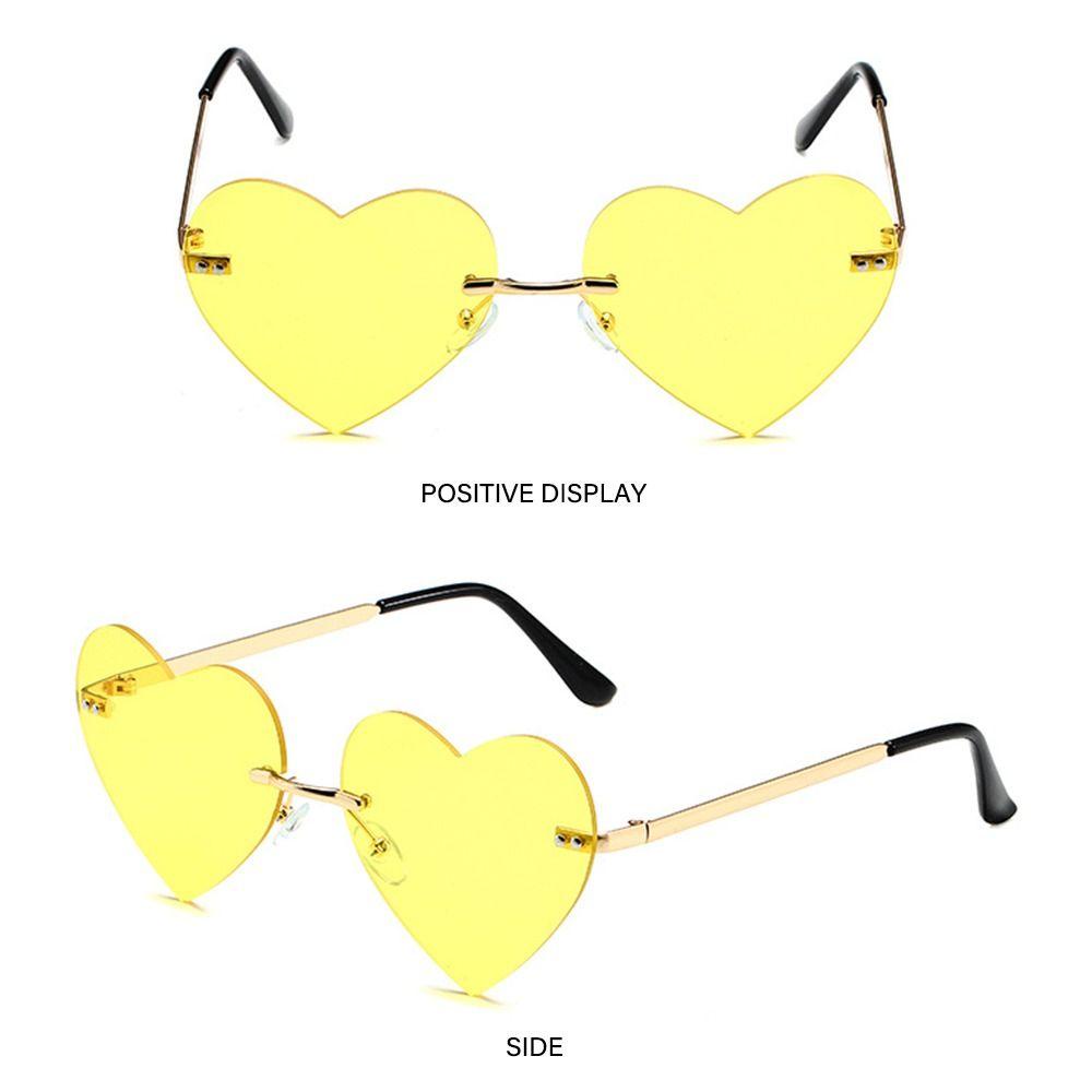 R-flower Rimless Heart Sunglasses Aksesoris Kostum Cosplay Hippie Kostum Logam Kacamata Matahari