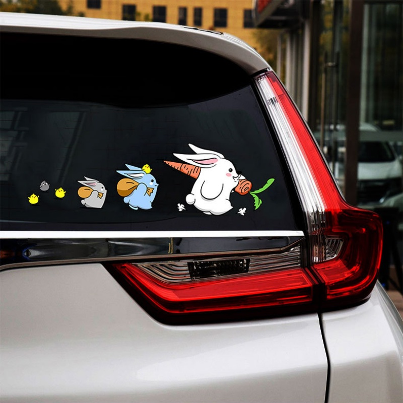 1set Stiker Mobil Kelinci Kartun Lucu/Radish Rabbit Rear Windshield Window Sticker/Aksesoris Dekorasi Mobil DIY