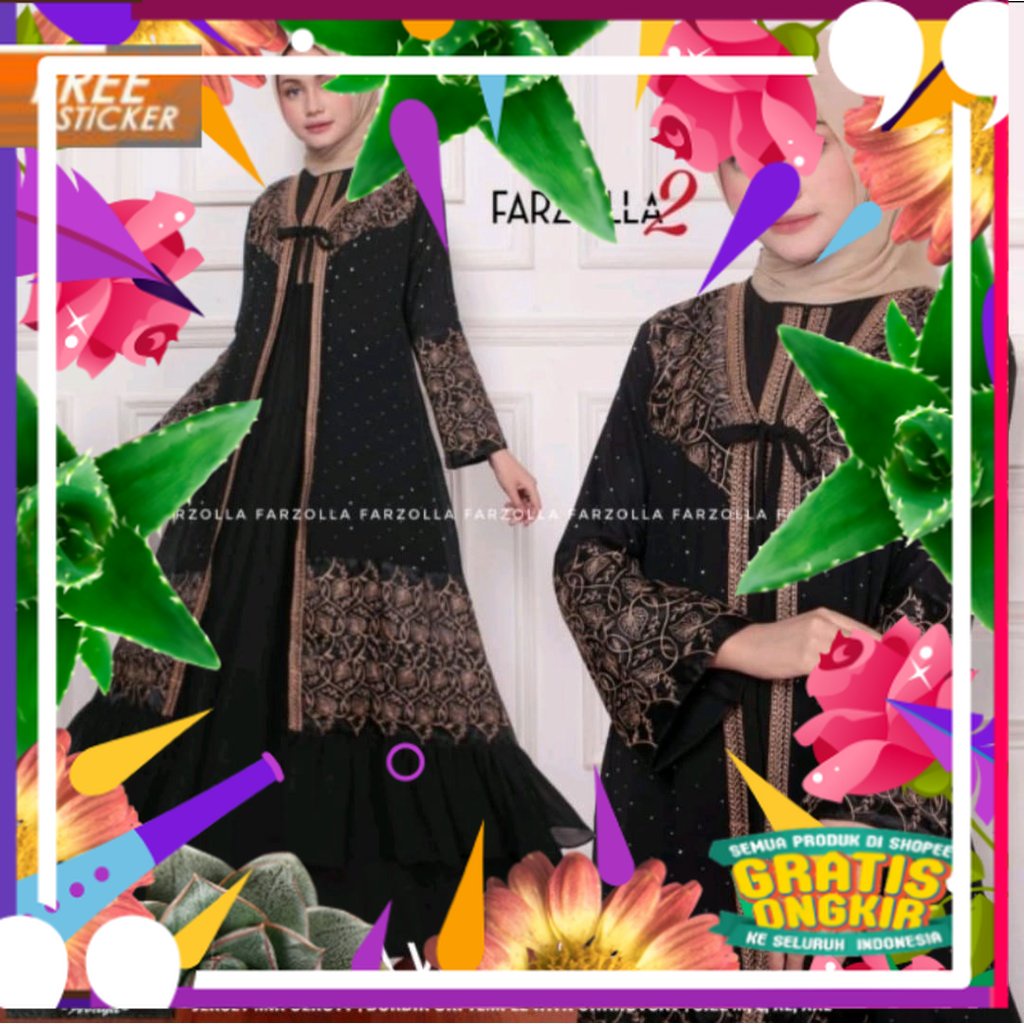 promo(COD)Gamis abaya Turkey BUSUI/ Abaya DUBAI 801 Arab Hitam Jersey Mix Ceruti Bordir Mote Swarosk