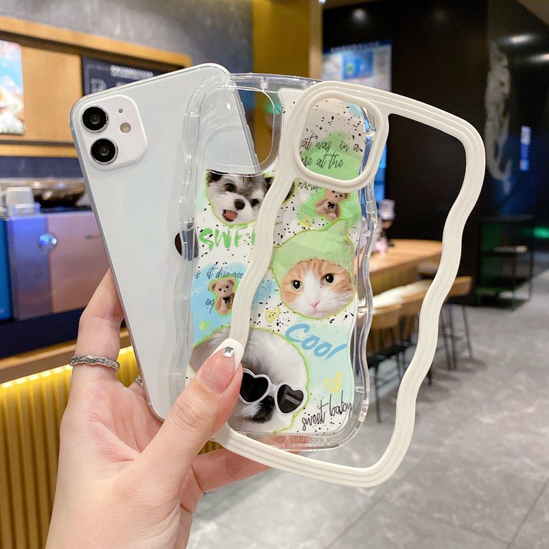 Cool Eyeglass Dog Cat 2in1 Wave Soft Case HP iP iPhone 14 13 12 11 Pro X XS XR Max 7 8 + Plus White FTD Casing Apple