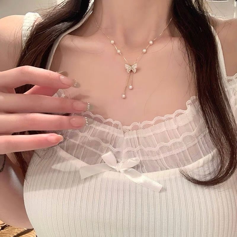 Kalung Geometris Kupu-Kupu Berlian Imitasi Bahan Alloy Korea Untuk Anak Perempuan