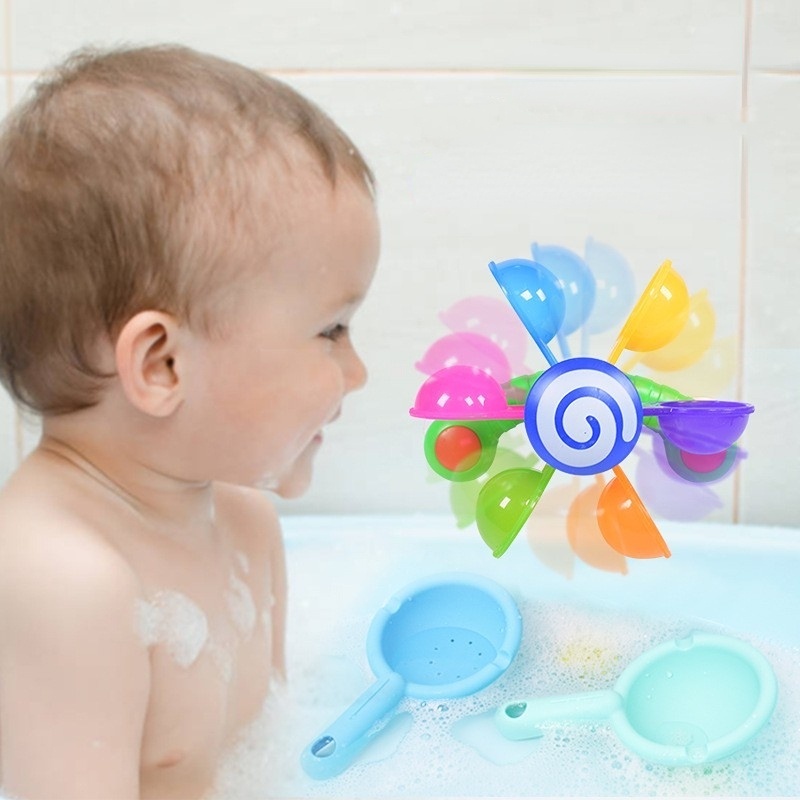 Mandi Anak Putar Musik Putar Kincir Air Dengan Sendok Kamar Mandi Bayi Bermain Air Rainbow Windmill Flower Shower Toys