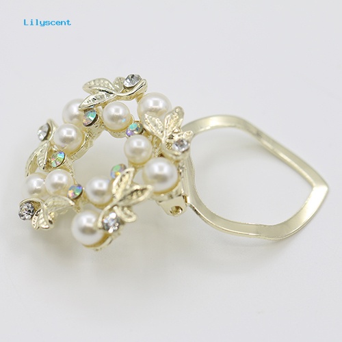 Lilyscent Elegan Mutiara Imitasi Berlian Imitasi Syal Cincin Syal Sutra Gesper Klip Fashion Perhiasan