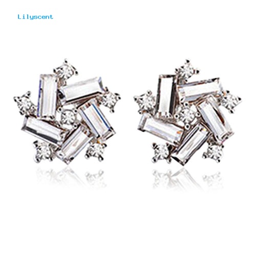 Lilyscent Women's Lucky Windmill Berlian Imitasi Warna Perak Ear Stud Earrings Perhiasan Pesta