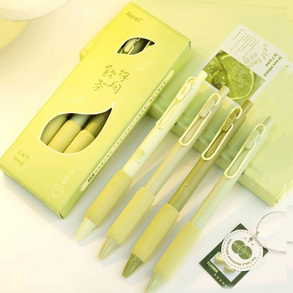 Lanfy Soft Gel Pen Set Tinta Hitam Tahan Lama Warna Matcha Perlengkapan Kantor Sekolah Tidak Sakit Di Jari Bolpoin