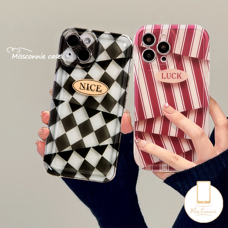 IPHONE Shockproof Airbag Soft Tpu Phone Case Kompatibel Untuk Iphone11 12 14 13 Pro Max7 6 8 6s Plus X XR 7Plus XS Max SE 2020 Couple Ins Art Stripe Diamond Irregular Pattern Cover