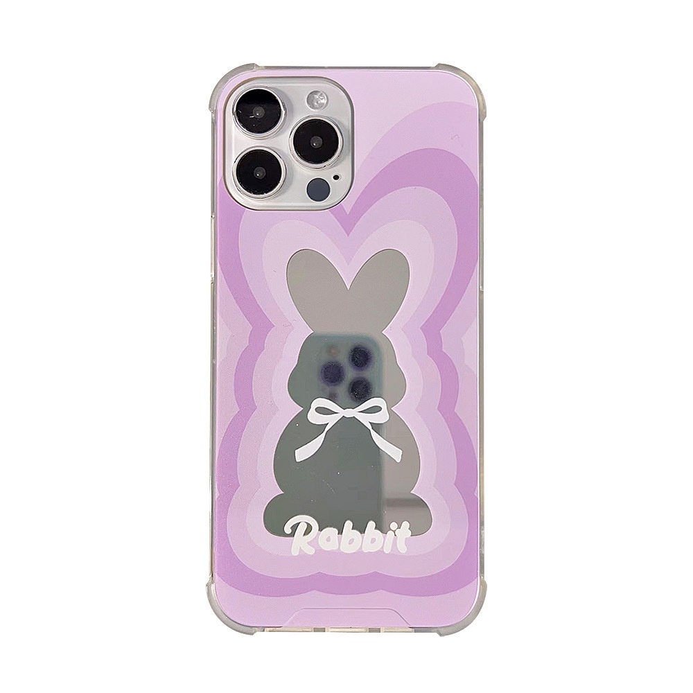 Ins Lucu Pink Ungu Kelinci Kartun Make Up Cermin Transparan Case Untuk Iphone SE 2020 7 /8 Plus 14x XR XM 11 12 MINI 13 PRO MAX Casing Cover Pelindung AT0124