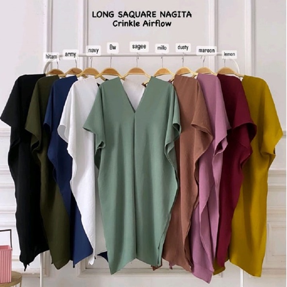 Long squere premium - blouse jumbo airflow crincle - atasan kekinian - top cringkle nagita