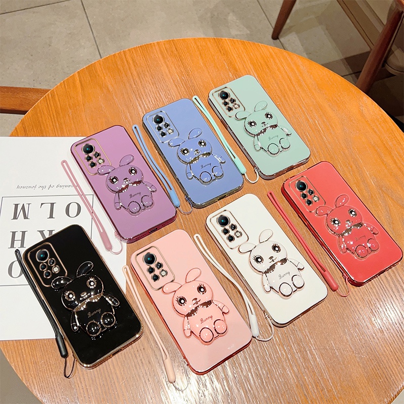 Andyh Case Ponsel Untuk Infinix Note11 Pro Note 11S X697 X698 Kartun Lucu Kelinci Kecil Tepi Lurus Soft Shell Mengirim lanyard Silikon