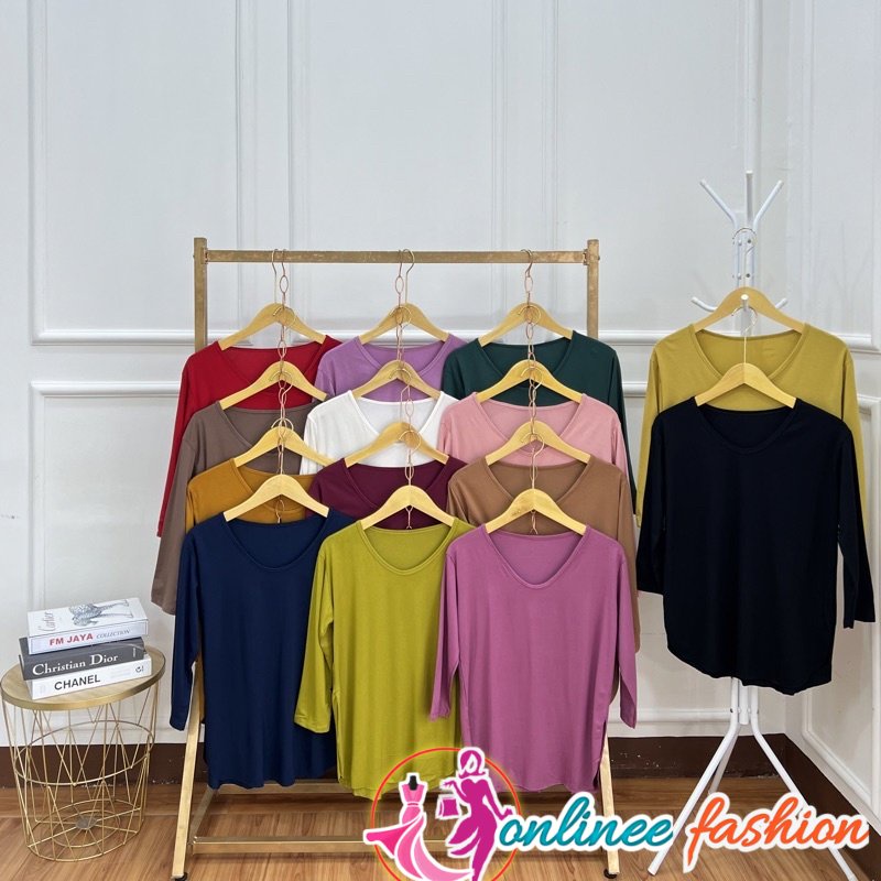 Kaos Belah Samping Polos Lengan 7/8  Kaos Polos Wanita Lengan Panjang Kaos Polos Bahan Spandex Rayon