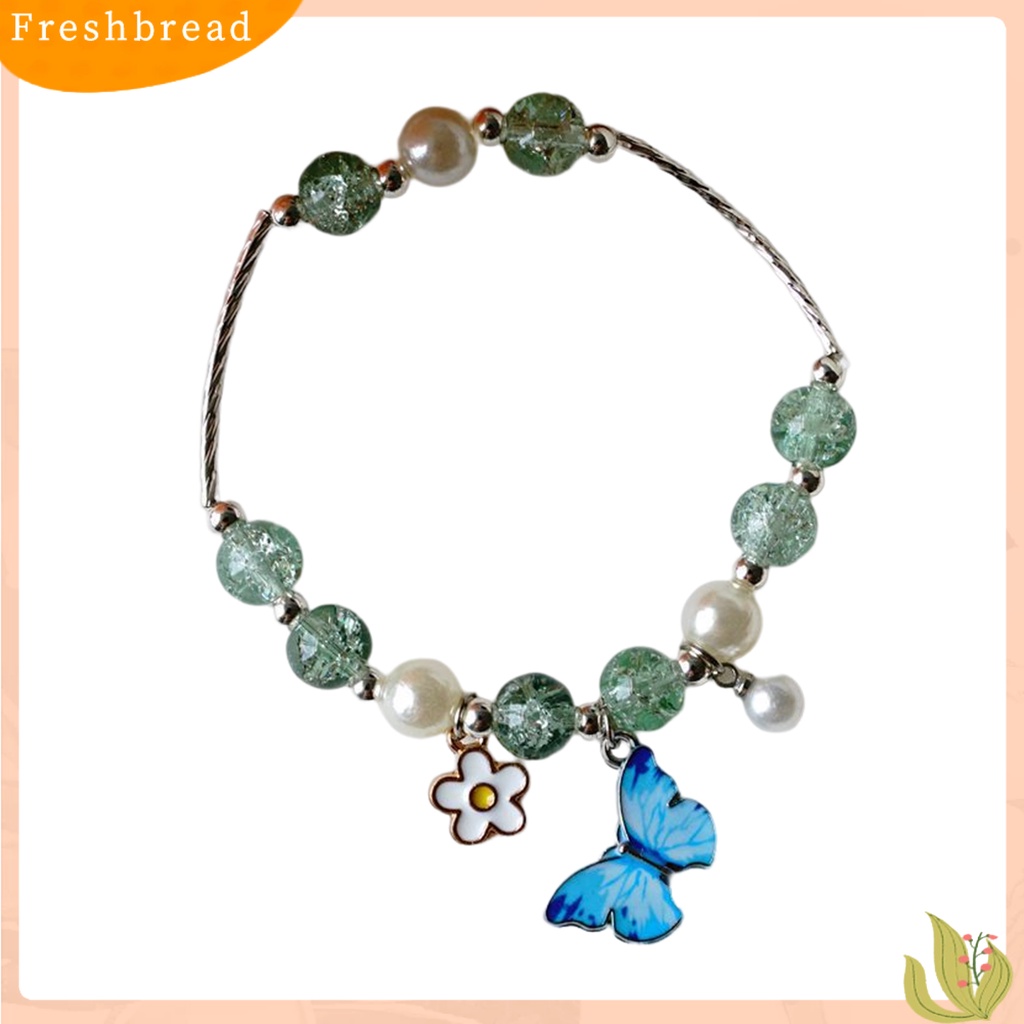 < Freshbread > Wanita Gelang Retro Temperamen Hias Manik-Manik Elastis Perhiasan Hadiah Electroplating Indah Kupu-Kupu Pesona Mutiara Imitasi/Bola Kristal Wanita Bangle