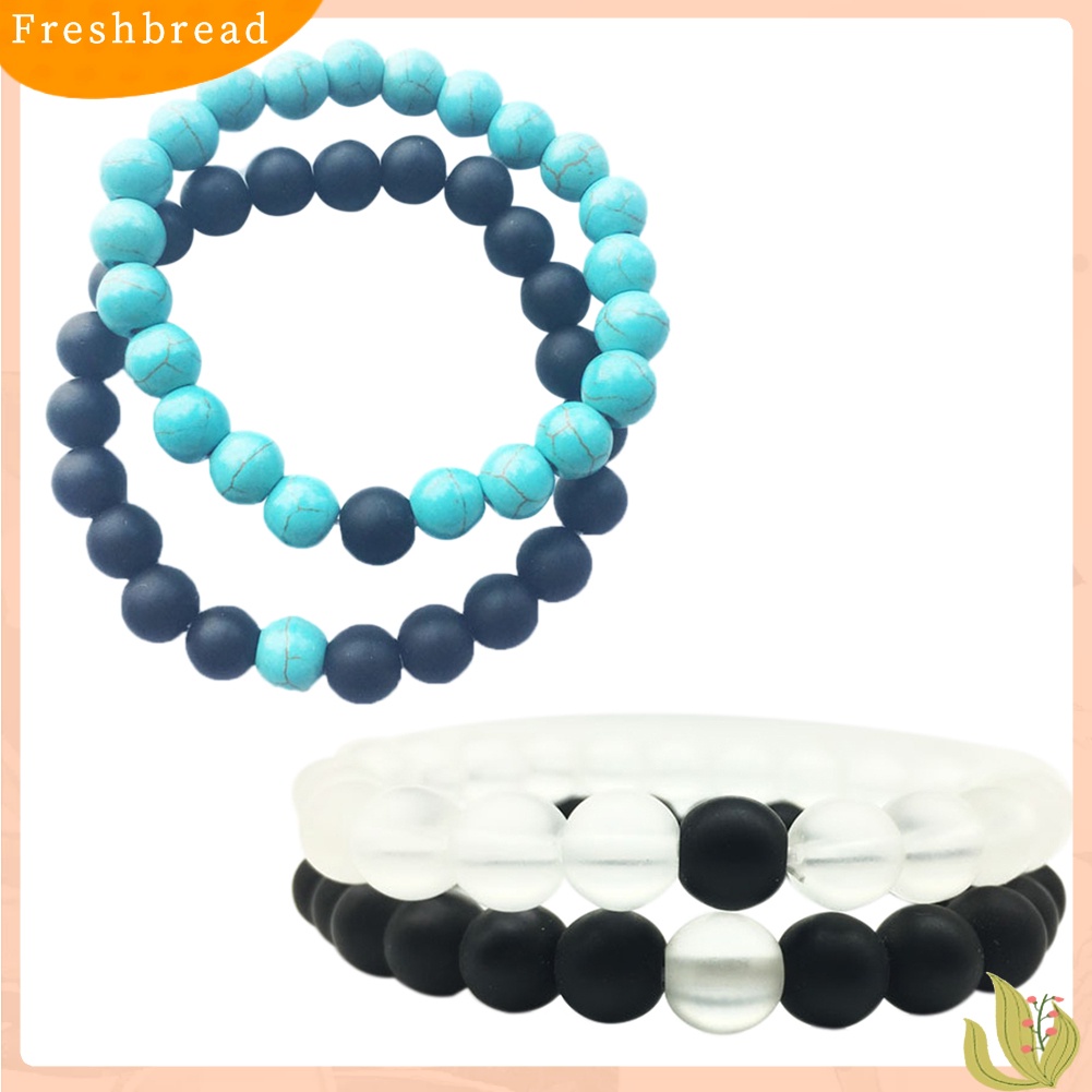 &lt; Freshbread &gt; 2Pcs/Set Manik-Manik Matte Pasangan Jarak Gelang Pria Wanita Best Friend Jewelry