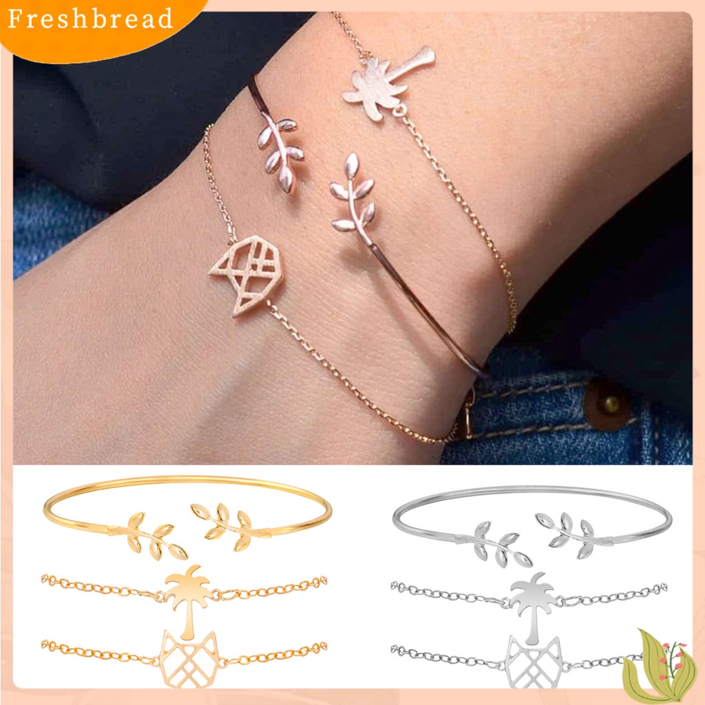 &lt; Freshbread &gt; 3Pcs/Set Kreatif All-match Adjustable Daun Pohon Kelapa Gelang Manset Bangle Perhiasan Aksesori