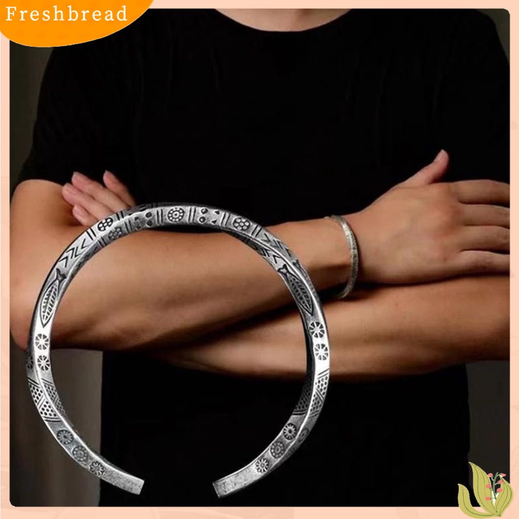 &lt; Freshbread &gt; Pria Gelang Bukaan Adjustable Warna Perak Twist Boho Pergelangan Tangan Dekorasi Mudah Dipakai Ikan Surat Melengkung Lengan Gelang Pria Perhiasan