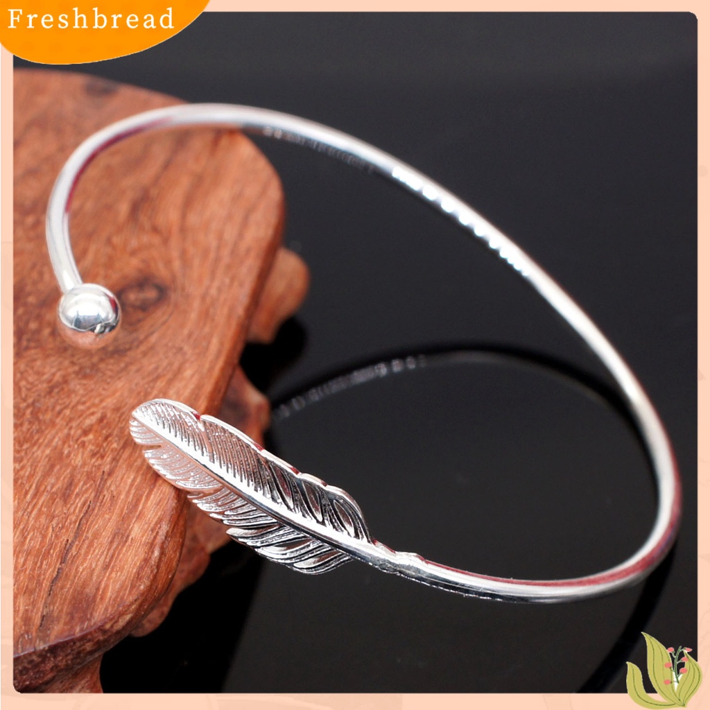 &lt; Freshbread &gt; Gelang Manset Bulat Warna Silver Copper Angel Feather Adjustable Simple Bangle Untuk Valentine Day