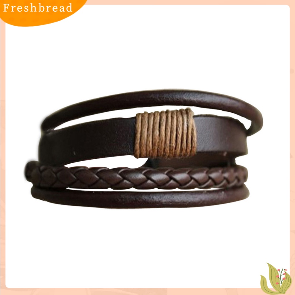 &lt; Freshbread &gt; Gelang Simple Adjustable Unisex Multi-layer Braided Faux Leather Bangle Untuk Belanja