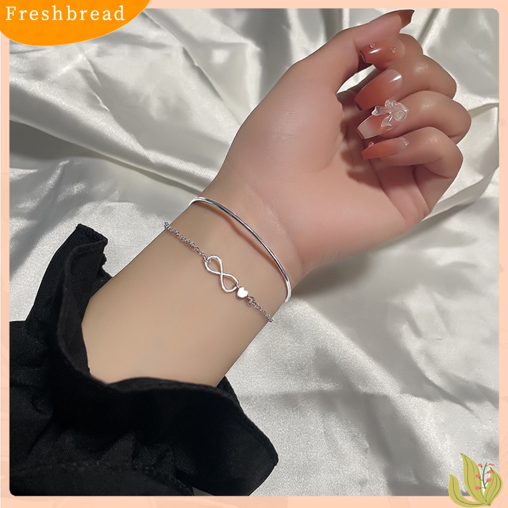 &lt; Freshbread &gt; Wanita Gelang Lapisan Ganda Kilau Cerah Liontin Cinta Abadi Electroplating Anniversary Souvenir Unfading Infinity Charm Bracelet Bangle Untuk Pakaian Sehari-Hari