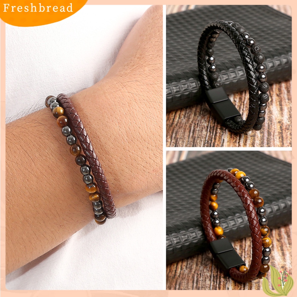 &lt; Freshbread &gt; Gelang Pria Alloy Gesper Double Layer Perhiasan Handmade Gelang Manik-Manik Untuk Pantai