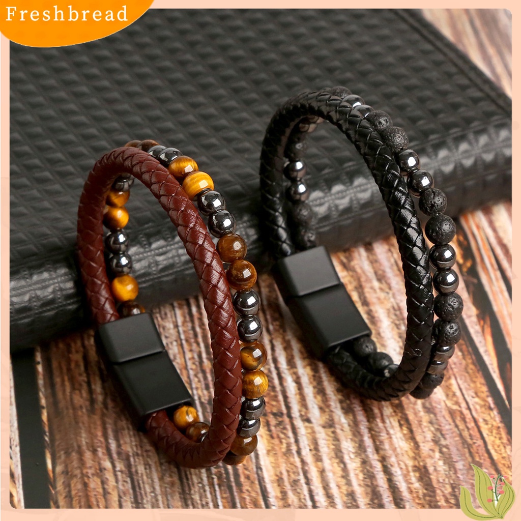 &lt; Freshbread &gt; Gelang Pria Alloy Gesper Double Layer Perhiasan Handmade Gelang Manik-Manik Untuk Pantai