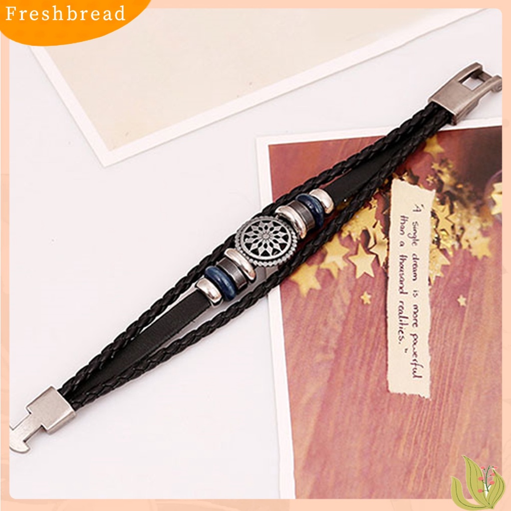 &lt; Freshbread &gt; Gelang Kepang Bunga Hollow Kulit Imitasi Multilayer Unisex Untuk Club Pesta