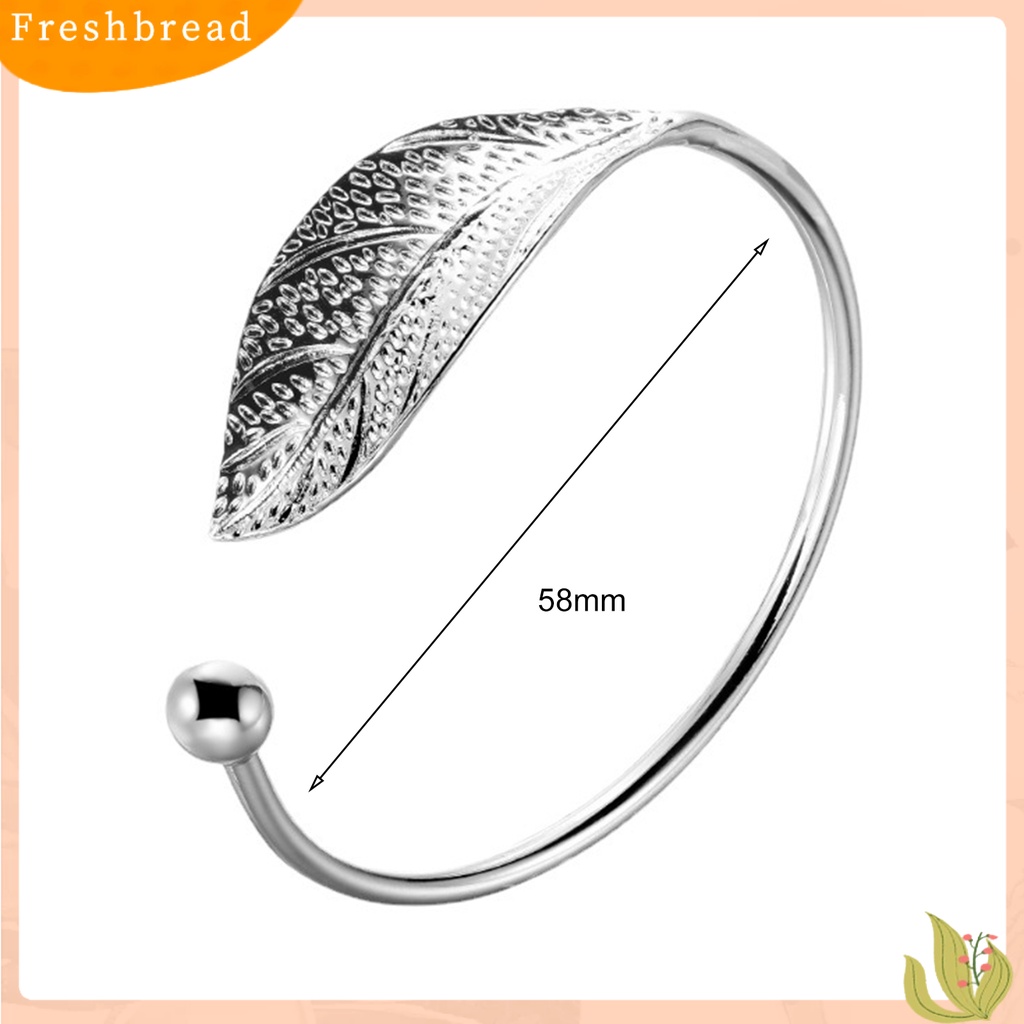 &lt; Freshbread &gt; Gelang Daun Sederhana Bersinar Adjustable Pembukaan Ujung Perak Disepuh Hias Hadiah Wanita Leaf Bangle Wrist Cuff Jewelry Untuk Pernikahan