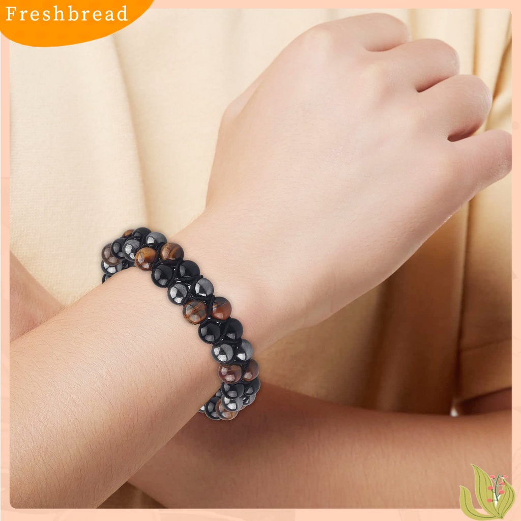 &lt; Freshbread &gt; Beads Bracelet Adjustable Beaded Double Layer Triple Protection Tali Elastis Membawa Keberuntungan Hadiah Pria Wanita Alami Faux Tiger Eye Healing Bracelet Untuk Teman