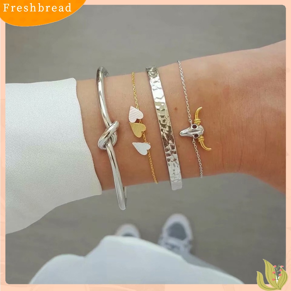 &lt; Freshbread &gt; 4Pcs/Set Wanita Fashion Cow Head Heart Knot Charm Gelang Bangle Perhiasan Hadiah