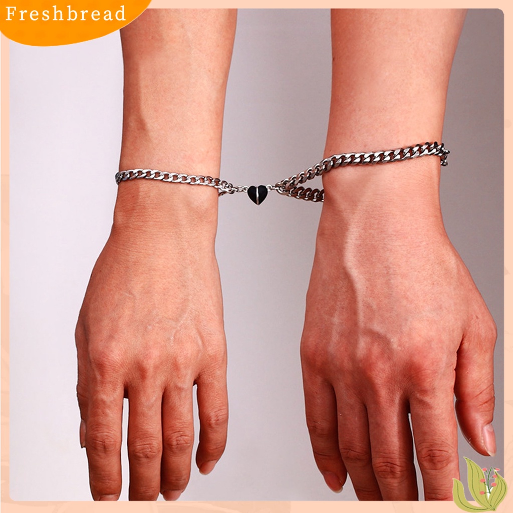 &lt; Freshbread &gt; 1pasang ic Gelang Electroplating Unisex Liontin Jantung Anti-Karat Rantai Salib Menghias Pecinta Menawan Atraksi Jantung Gelang Perhiasan Aksesori