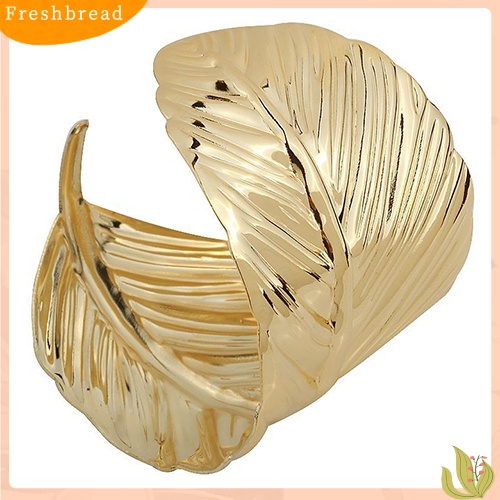 &lt; Freshbread &gt; Fashion Wanita Bangle Lebar Manset Dibuka Logam Bentuk Daun Gelang Perhiasan