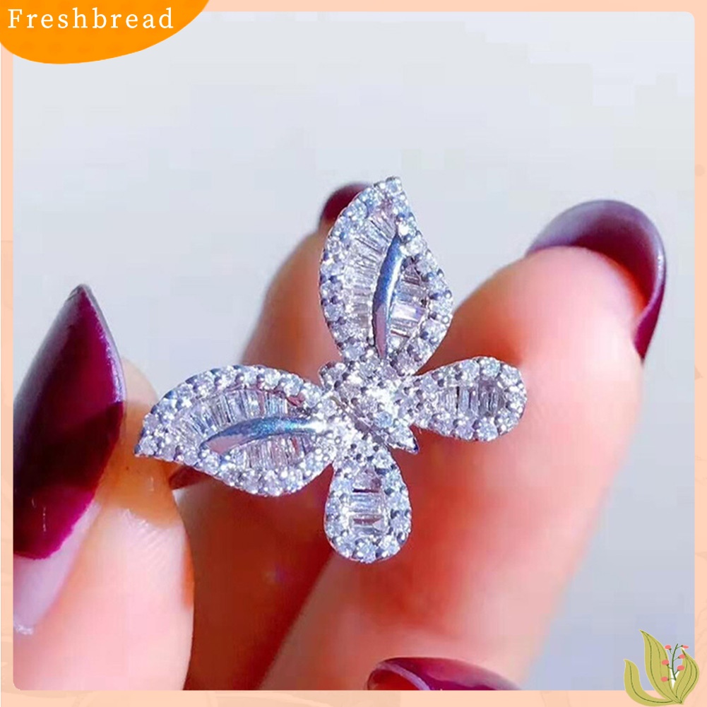 &lt; Freshbread &gt; Vintage Wanita Cubic Zirconia Hias Kupu-Kupu Jari Cincin Pesta Perhiasan Hadiah
