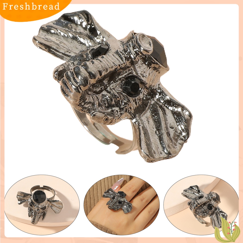 &lt; Freshbread &gt; Wanita Cincin Lucu Hidup Diukir Warna Perak Kepala Gajah Cincin Yang Dapat Disesuaikan Perhiasan Aksesoris