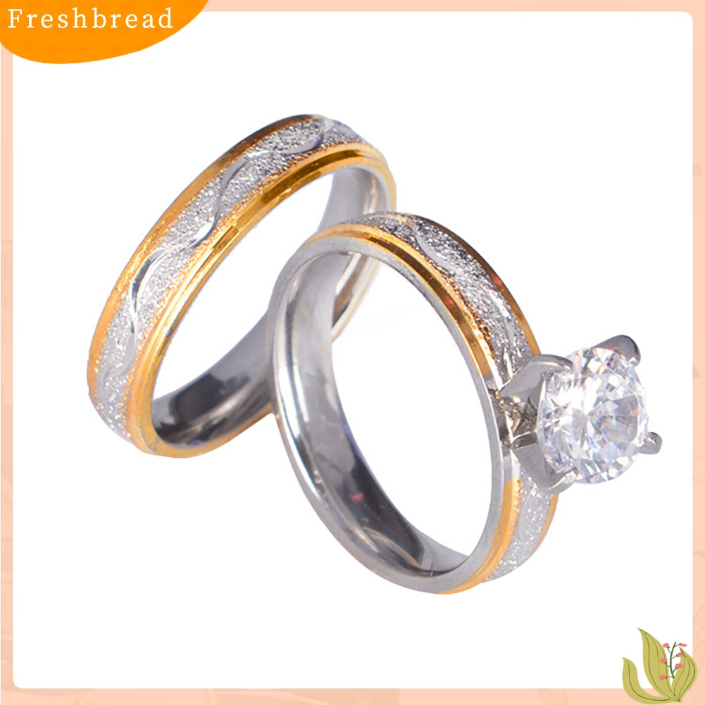 &lt; Freshbread &gt; 2pcs Pria Wanita Kreatif CZ Bertatahkan Pernikahan Band Kekasih Cincin Set Perhiasan Pengantin