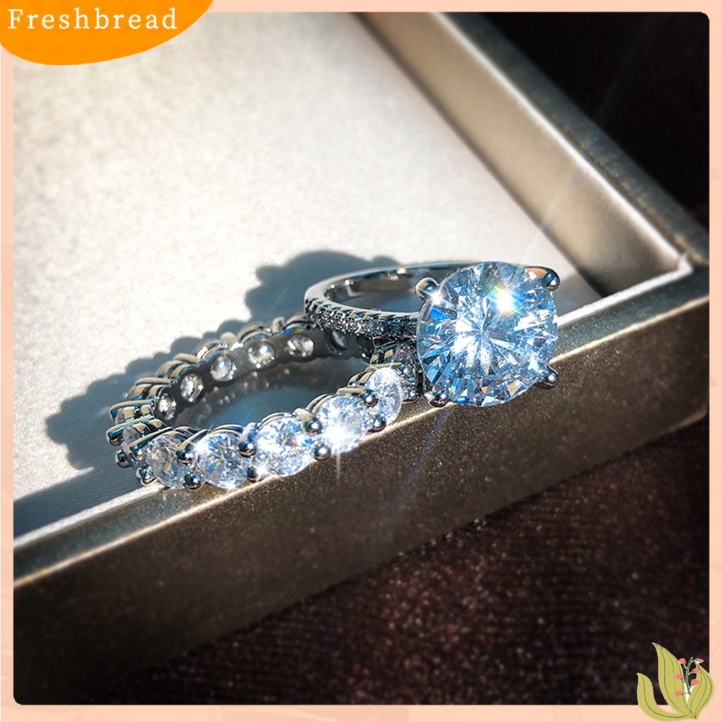 &lt; Freshbread &gt; 2Pcs Berlian Imitasi Bertatahkan Pasangan Pertunangan Cincin Set Hadiah Perhiasan Hari Valentine