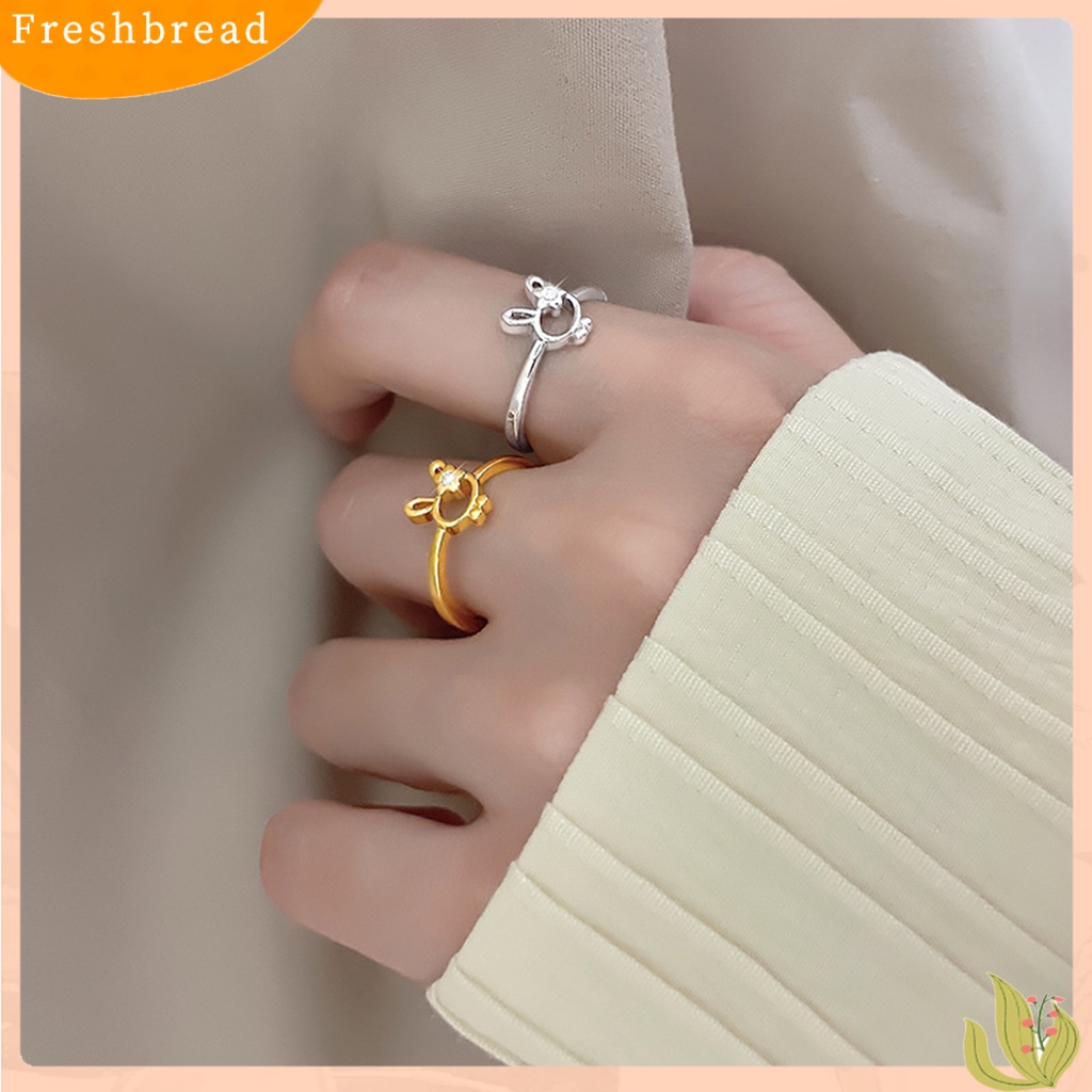 &lt; Freshbread &gt; Wanita Cincin Manis All-match Aksesoris Fashion Open-end Cute Rabbit Flower Rhinestone Ring Untuk Pakaian Sehari-Hari