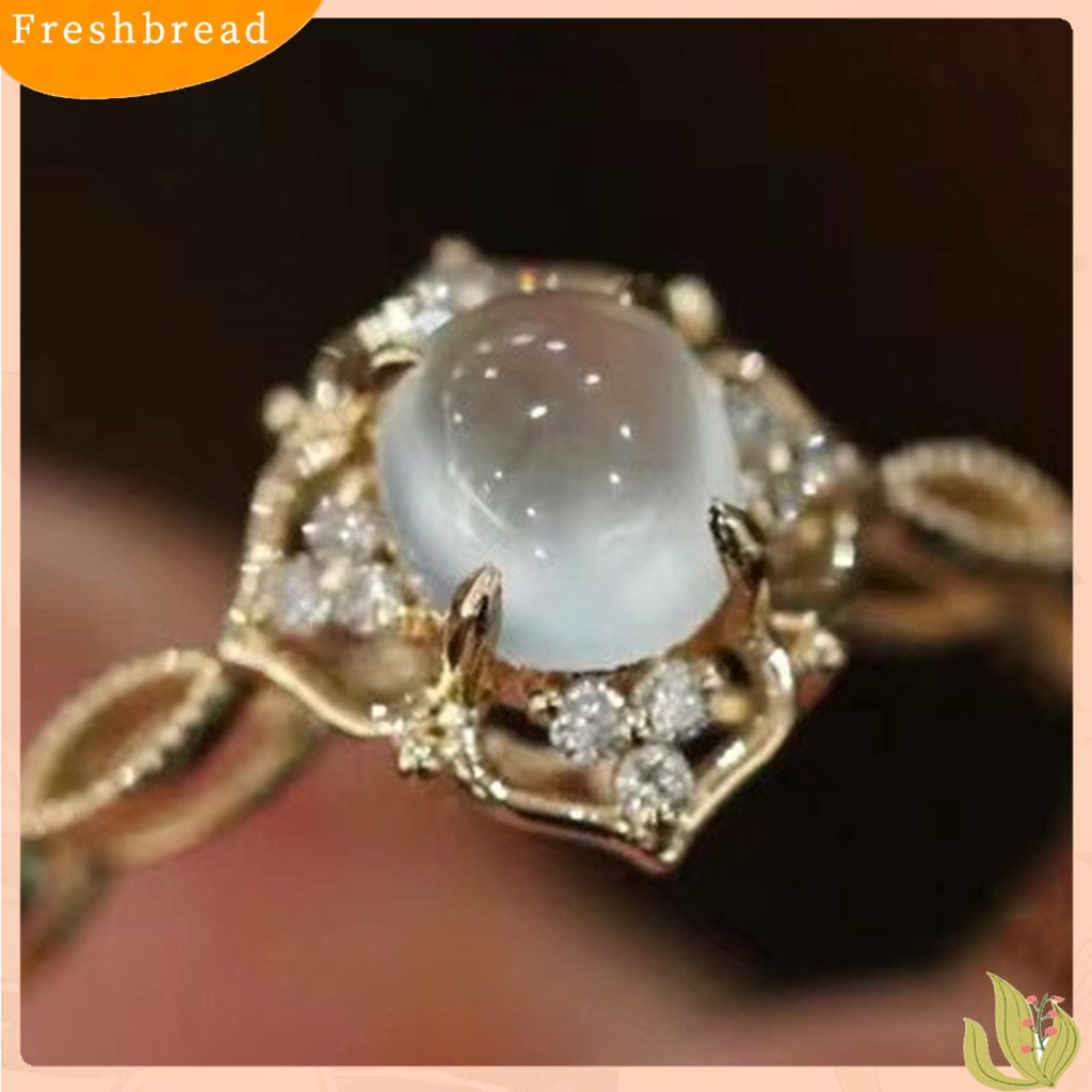 &lt; Freshbread &gt; Wanita Cincin Shiny Romantic Hollow Out Sparkling Adjustable Hadiah Hias Faux Moonstone Wedding Ring Pesta Perhiasan Aksesori Busana