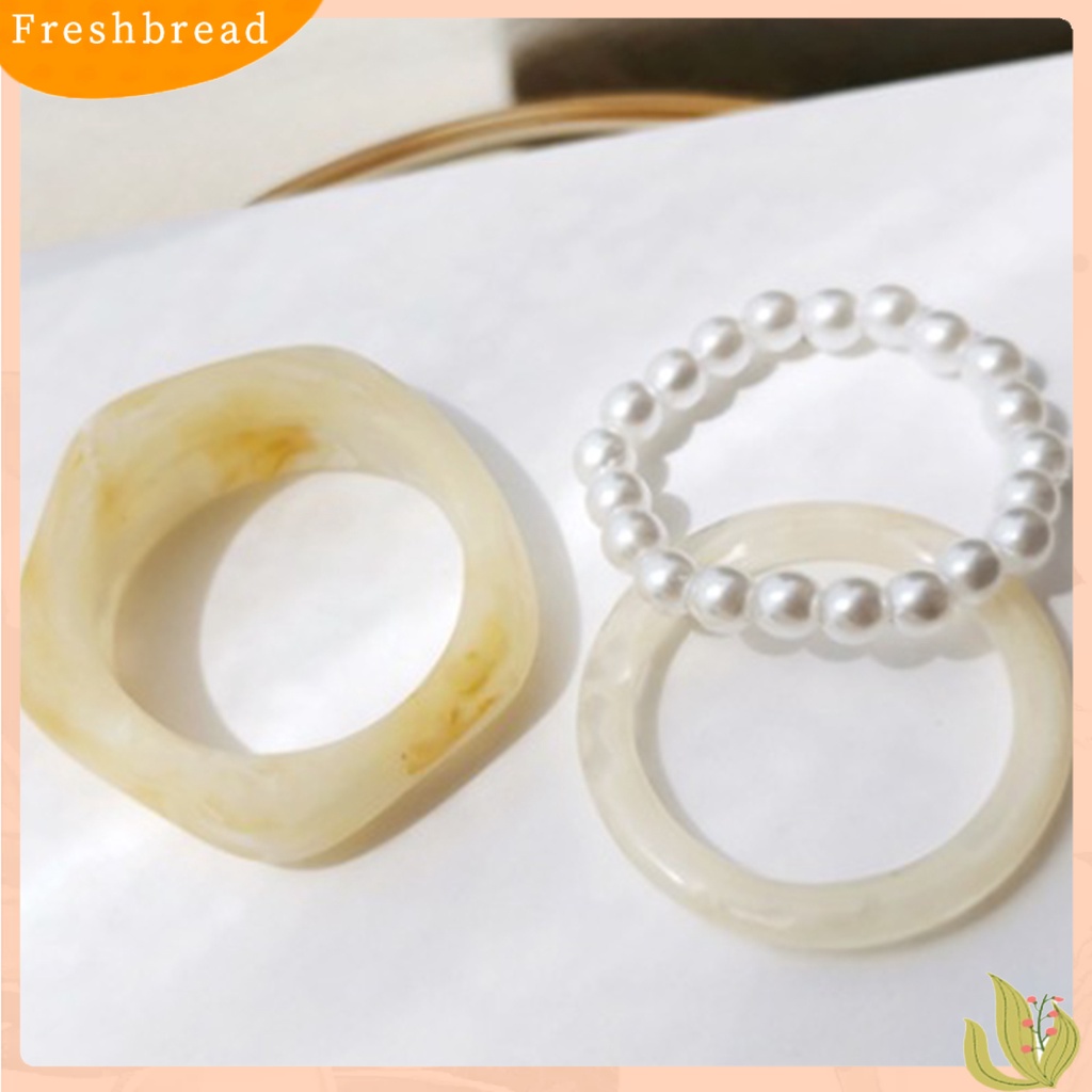 &lt; Freshbread &gt; 3Pcs Cincin Jari Geometris Dekorasi Wanita Semua Pertandingan Mutiara Imitasi Rings Perhiasan Hadiah