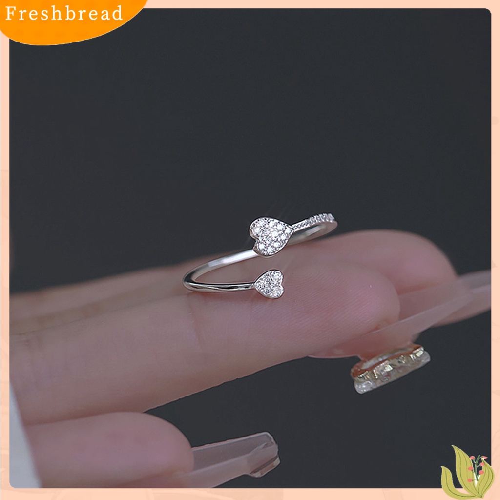 &lt; Freshbread &gt; Cincin Jari Hati Cubic Zirconia Perhiasan Pembukaan Adjustable Finger Ring Hadiah Hari Kasih Sayang