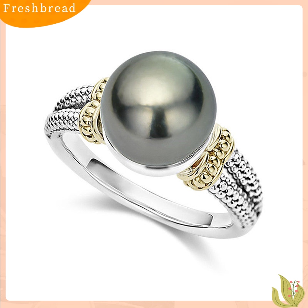 &lt; Freshbread &gt; Retro Wanita Mutiara Imitasi Dua Warna Diukir Pertunangan Jari Cincin Perhiasan Hadiah