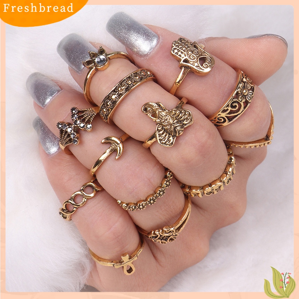 &lt; Freshbread &gt; Cincin Vintage Hollow Alloy Aksesoris Perhiasan Indah Untuk Wanita